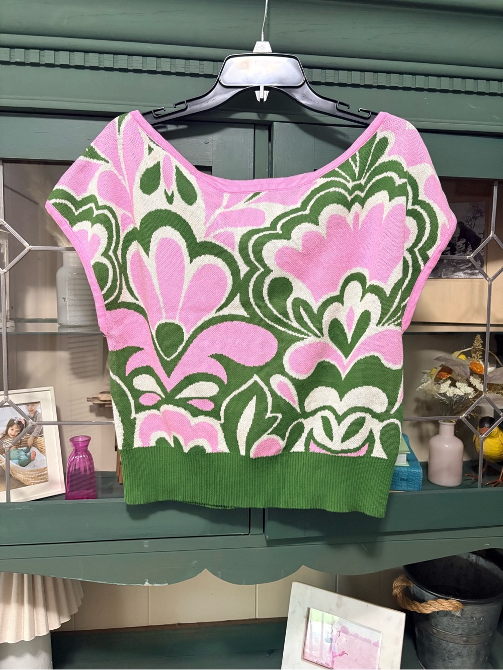 Pink & Green Floral Knit Women's Sweater